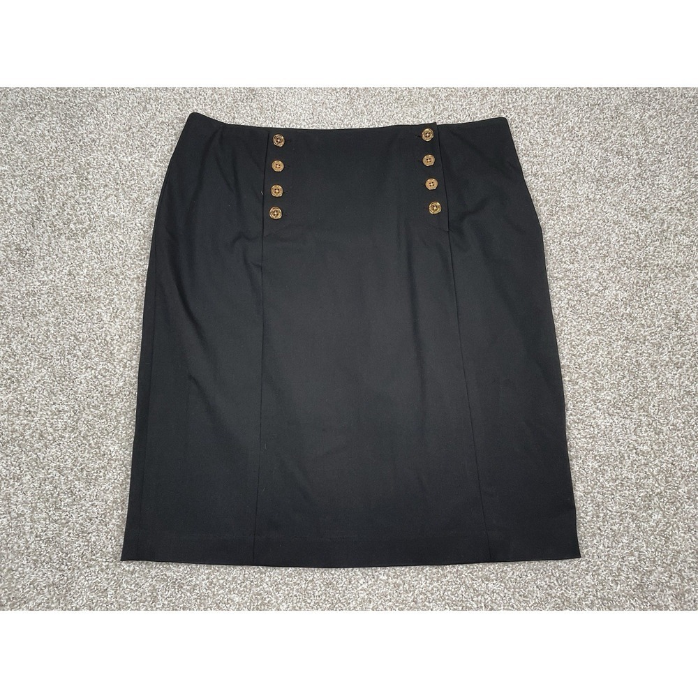 Lauren Ralph Lauren Black Pencil Skirt Size 16 Gold Buttons Hermitage Collection